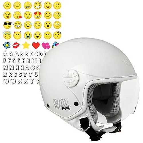 CGM Havana Smile, Casco Bambino Junior Demi Jet Moto Scooter, Bianco, YL (53-54cm)