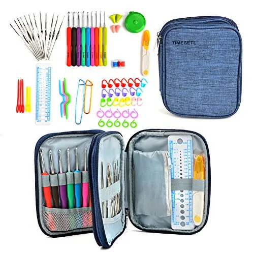 TIMESETL Kit Uncinetti e Ferri 72pcs Set Uncinetti Colorati Ergonomici Manici Ferri da Calza, 51 Accessori Kit Uncinetto Professionale Completo con Borsa Portatile Regalo per Donne, Mamma