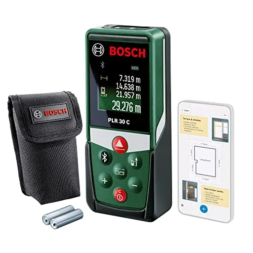 Bosch distanziometro laser PLR 30 C (misura distanze fino a 30 m con precisione, connettività Bluetooth, funzioni di misurazione)