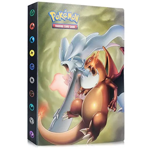 Funmo Pokemon Carte Album, Raccoglitore Carte Pokémon, Album per Carte Pokemon GX, 30 Pagine 240 capacità di Carte (Rosso Reshiram e Charizard)