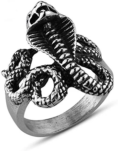 LAMUCH New Cool 361L Men's Stainless Steel Retro Vintage Black Snake Ring Jewelry Punk Rock Size 8-13