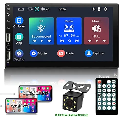 Autoradio Bluetooth 2 DIN Car Stereo con 7 Pollici HD Touchscreen Supporto Chiamata Vivavoce Bluetooth/FM/USB/TF Card/AUX (Telecamera Posteriore Inclusa)