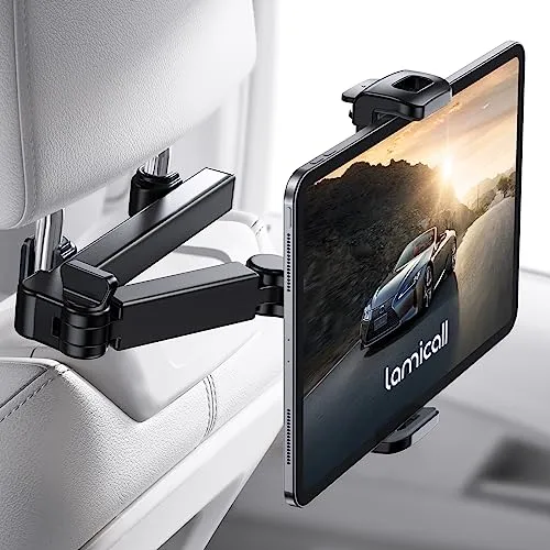 Lamicall Supporto Tablet Auto, Supporto Tablet Poggiatesta - [Braccio Telescopico a Doppio Asse] 360°Rotazione, Universale Supporto per iPad, Samsung Tab, Switch, altri 4.7-11" Cellulari e Tablet