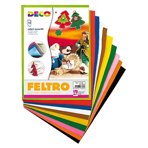 DECO 07653 Feltro Colori Assortiti 10 Fogli, 21 x 30 cm