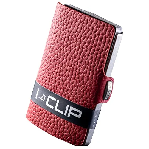 I-CLIP Original Mini portafoglio con fermasoldi - Portafoglio sottile - Portafoglio in pelle - Portafoglio premium - Donna- Custodia per carte di credito - Pure Rosso