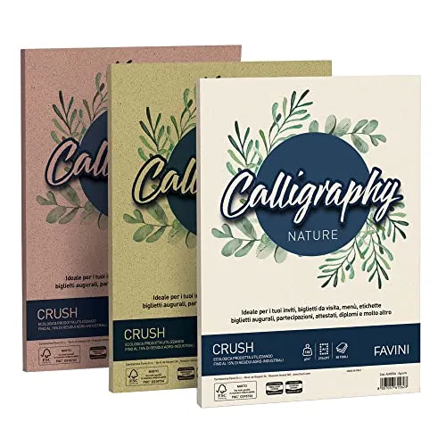 Favini A69Q244 Calligraphy Nature Alga colore Avorio 90 gr/m2 formato A4 21x29,7 cm 50 fogli ideali per Inviti Partecipazioni Diplomi Menù Made in Italy