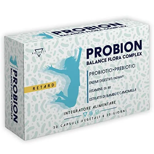 PROBION® | Fermenti Lattici | Probiotici e Prebiotici insieme | 40 miliardi CFU | + Enzi-Mix™ Enzimi Digestivi + Vitamine + Bambù e Camomilla per eliminare i gas intestinali | 30 cps