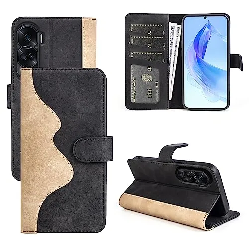 Fertuo Cover per Honor 90 Lite, Custodia Cover a Libro in Pelle Portafoglio con Porta Carte e Chiusura Magnetica [Interna in Silicone] Flip Case per Honor 90 Lite, Nero