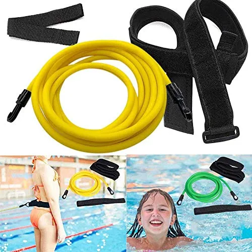 ORCCAC Cintura di Resistenza al Nuoto, guinzaglio per Allenamento Fisso con Sistema di controcorrente Mobile per Strumenti per Piscina di Sicurezza per Bambini Adulti (3m Giallo)