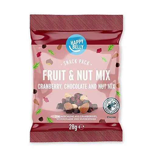 Marchio Amazon - Happy Belly Mix di Mirtilli Rossi, Cioccolato e Frutta a Guscio, Confezione da 20 x 28g