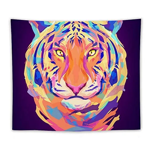 The Cute Colored Tiger Head Vector Image Arazzo da parete Mandala Bedding Misterioso arazzo per soggiorno Home Decor 5 misure personalizzate, bianco-Style1, 130*150cm