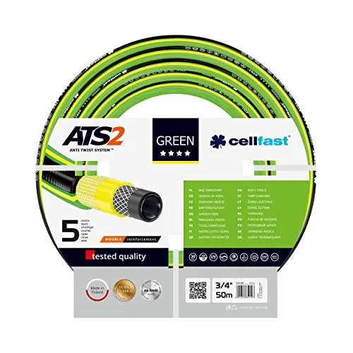 Cellfast Tubo da Giardino Green ATS2 ™, Flessibile, 5 Strati, Doppia Tricot Incrociato, per impieghi gravosi, 3/4 ", 50 m, 15-121