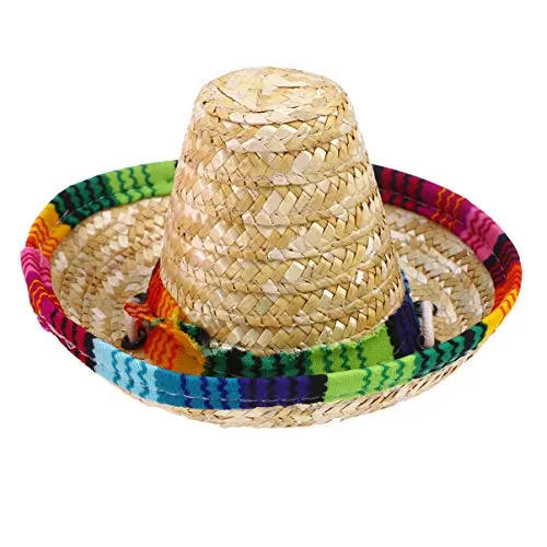 POPETPOP Sombrero per Cani Cappello da Paglia Regolabile in Stile Messicano per Cani da Cucciolo Chihuahua Gatti Protezione Solare Vestito da Festa Costume