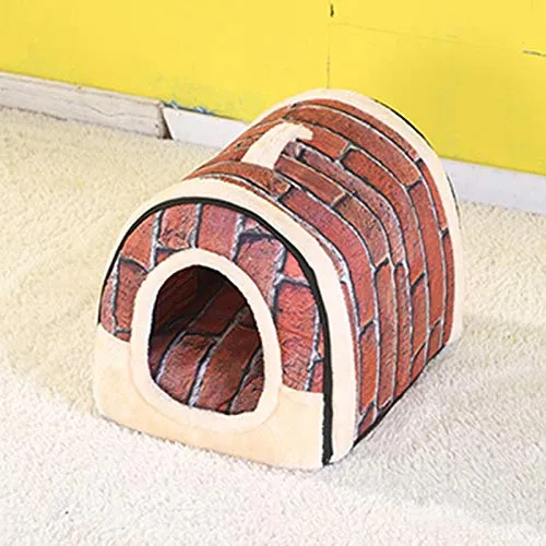 Cuccia Per Cane Nest Pet Dog House con la stuoia pieghevole Bed cane gatto letto Casa for le piccole medie cani di viaggio cucce for gatti Prodotti ( Color : AVintage brick color , Size : 35x30x28cm )