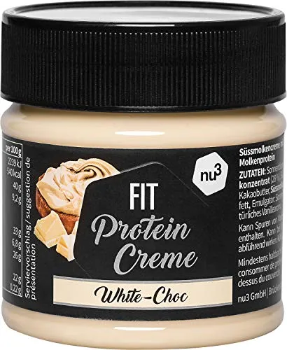 nu3 FIT PROTEIN CREME - Crema Proteica Cioccolato Bianco e Vaniglia 200GR - Crema da Spalmare Proteica 21% Proteine + quasi 90% di Zucchero in Meno - Senza Olio di Palma/Aspartame/Glutine/Conservanti