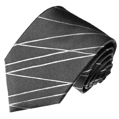 Lorenzo Cana – Cravatta di lusso in 100% seta – Grigio argento a righe – 84187