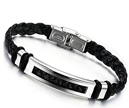 Jstyle Gioielli Bracciali Cuoio del'acciaio Inossidabile da Uomo Lunghezza 20CM Larghezza 10MM