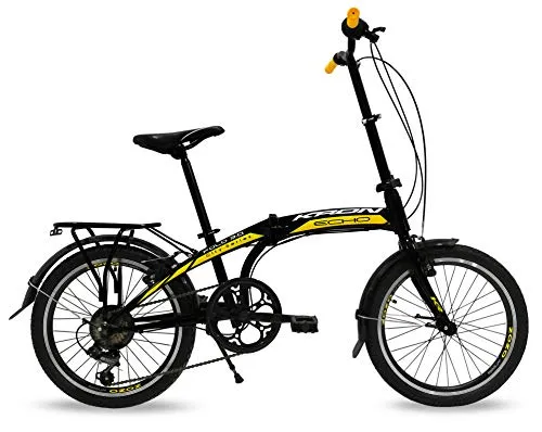 Bicicletta pieghevole 20'' Kron Fold 3.0, Folding bike con cambio 7 Velocità speed nero Unisex (Nero - Giallo)