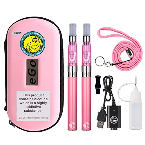 WOLFTEETH 2 Pack CE4 E Sigaretta Starter Kit | 1100mAh Batteria CE4 Atomizzatore Ricaricabile | Sigaretta Elettronica Vaporizzatore Caso Set | Senza Liquido Nicotina Tabacco Rosa / 10502