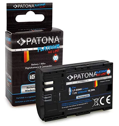 PATONA Platinum Batteria LP-E6NH 2250mAh compatibile con Canon EOS R5, R6, 70D, 80D, 90D, affidabile e con qualità garantita