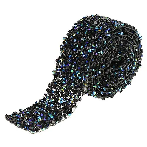 Nastro di strass di diamanti, 1 anno (x 1.18 ") Nastro di fascia decorativa avvolgente in nastro di cristallo per matrimoni, decorazioni per dolci, feste e composizioni floreali (Blue with Black)