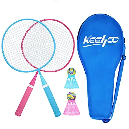 Keehoo Set Racchette da Badminton di qualità per Bambini: 2 Mini Racchette, 2 Volani Iridescenti, Inclusa Una Borsa per Racchette, Gioco Sportivo da Cortile Sia all’Interno Che all’Aperto