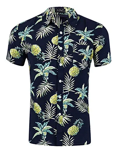 Idgreatim Uomo Hawaiian Funky Stampato Camicia di Lino Manica Corta abbottonatura Fantasia Floreale Top Pattern Unico