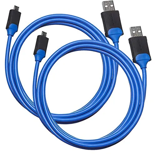 Amazon Basics Cavo di ricarica per controller PlayStation 4 connettori da micro USB a USB tipo A, 1,82 meter (Confezione da 2), Blu