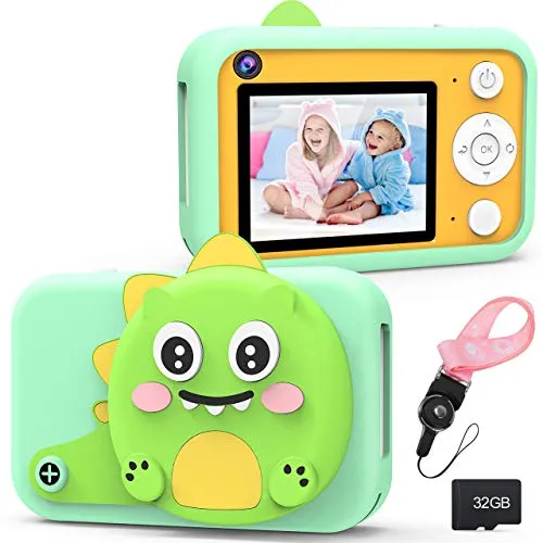 Macchina Fotografica per Bambini, Ricaricabile USB Fotocamera Digitale Selfie con 32G SD, LCD da 2.4 Pollici, Dual Lens Camera Regalo di Compleanno per Ragazzi Ragazze(Verde)