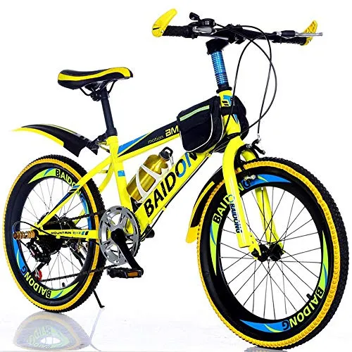 TATANE Bicicletta da Studente di Montagna, Bicicletta da 20 Pollici da 22 Pollici, Freno A Disco in Acciaio al Carbonio, MTB A velocità Variabile per Studenti delle Scuole Elementari,Giallo,20inch