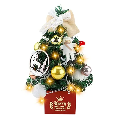 Hileyu Mini Albero di Natale Albero di Natale da Tavolo 45cm Albero di Natale con luci a LED Albero di Natale Artificiale con Ornamenti per Decorazioni di Natale Festa di Natale
