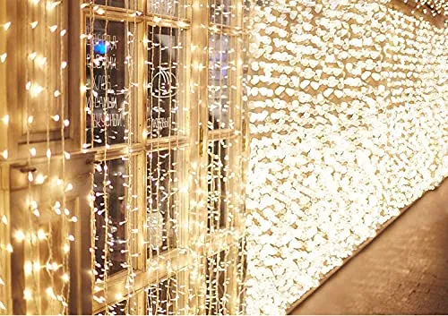 IDESION 600 LED 6M x 3M Tenda Luminosa Natale Esterno/Interno, Tenda Luci Natale IP44 con 8 Modalità di Illuminazione Natale Decorazioni Casa, Camera da Letto, Giardino- Luci LED Natale Bianco Caldo