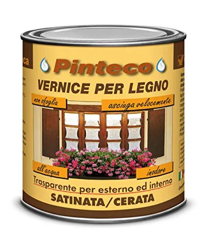 Veleca PINTECO SATINATA Trasparente - ml. 750 - VERNICE ALL'ACQUA PER LEGNO DA ESTERNO