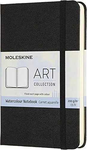 Moleskine Watercolor Notebook Taccuino per Acquerello, Carta per Acquerelli e Matite Acquerellabili, Copertina Rigida, Chiusura ad Elastico, Formato Pocket 9 x 14 cm, Colore Nero, 60 Pagine