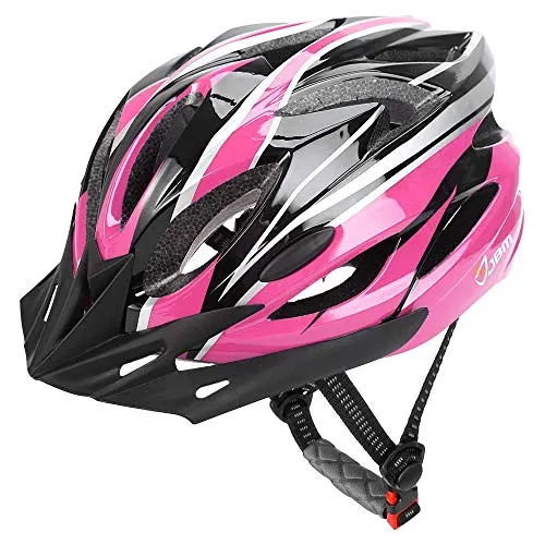 JBM - Casco da ciclismo per adulti, specifico per uomini e donne, con certificazione CE, regolabile, leggero, con strisce riflettenti e rimozione (rosa, nero, grande)