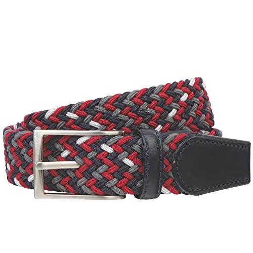 Lindenmann Mens Braided Textile belt/Mens Belt, textile and leather, blue-red-gray-white, Größe/Size:105, Farbe/Color:rosso