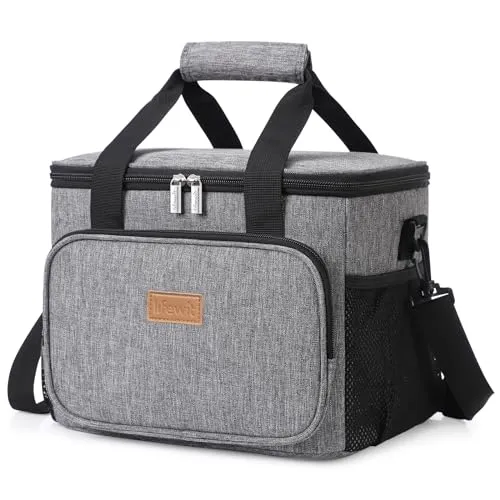 Lifewit 15L (24 anatroccola) Borsa termica per pranzo, scuola, spiaggia, picnic (grigio)