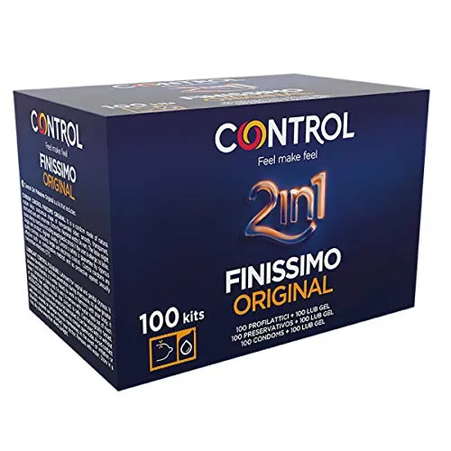 Control 2 In 1 Finissimo Original preservativi super sottili 0,05 mm + gel lubrificante - Pacco da 100 profilattici + 100 bustine monodose lubrificante