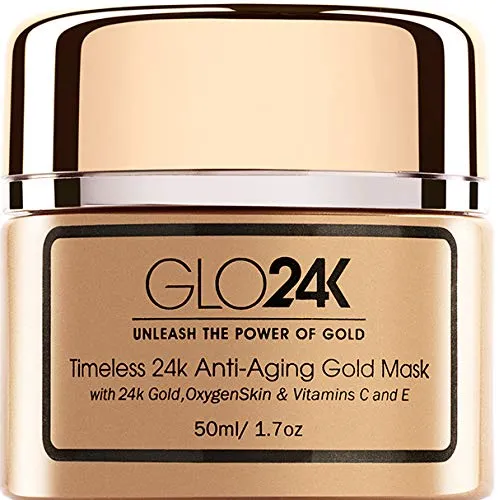 GLO24K Maschera d'oro antinvecchiamento senza tempo 24k con oro 24k, pelle di ossigeno e vitamine C ed E