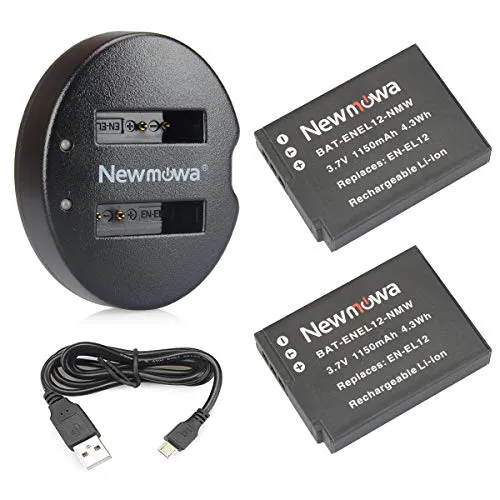 Newmowa EN-EL12 Batteria (confezione da 2) e Doppio Caricatore USB per Nikon EN-EL12 e Nikon Coolpix A1000 A900, AW100, AW100s, AW110