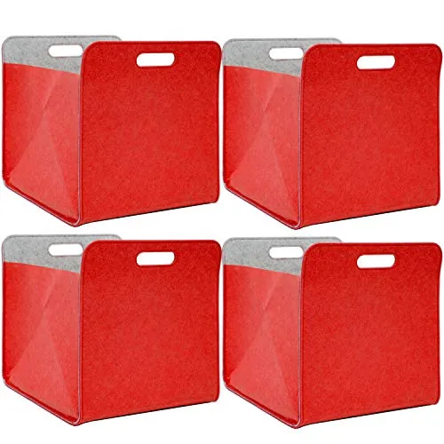 DuneDesign Set di 4 Scatole di Feltro 33x33x38 cm Cesto Borsa per Scaffali Ikea Kallax Rosso