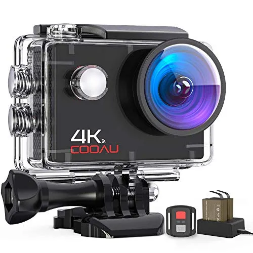 COOAU Action Cam HD 4K 16MP, Subacquea Impermeabile fino a 40M Fotocamera con Caricabatterie a 2 Scomparti Telecomando WiFi EIS Stabilizzazione Videocamera