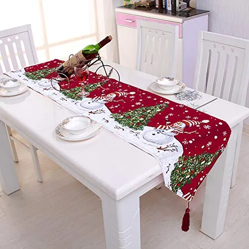 Classico runner natalizio, tovaglia decorativa, in cotone e lino, per sala da pranzo, feste, vacanze, colore: rosso, misure: 34 x 180 cm 2