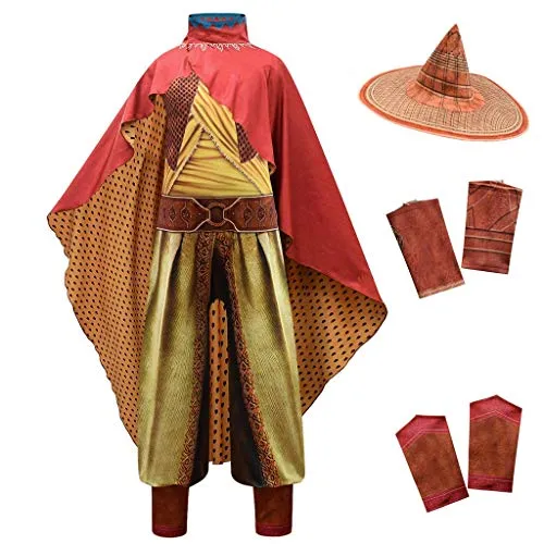 Lito Angels Raya e l'ultimo drago costume per bambini ragazze Halloween Party Set C (tuta con cappello di bambù e mantello rosso) età 11-12 anni multicolore 294