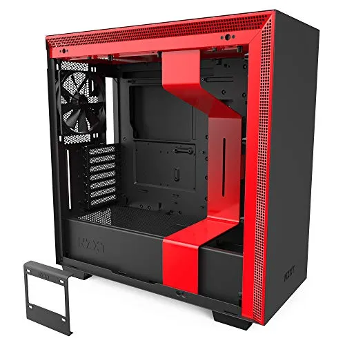 Nzxt CA-H710B-BR Case da Gioco per PC Mid-Tower Atx - Porta Tipo C USB I/O Frontale - Pannello Laterale in Vetro Temperato ad Apertura Rapida - Compatibile con il Raffreddamento a Liquido, Black/Red