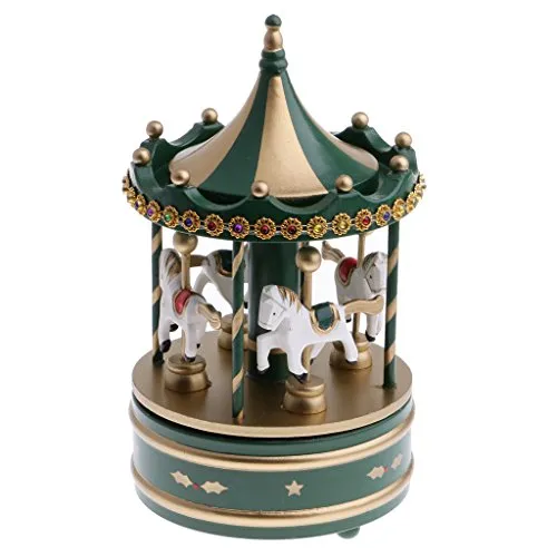 Carosello Carillon con Cavallo Set di Ornamenti di Movimento in Plastica in Legno Regalo di Casa di Natale Ideale per Bambina Ragazzo - Verde