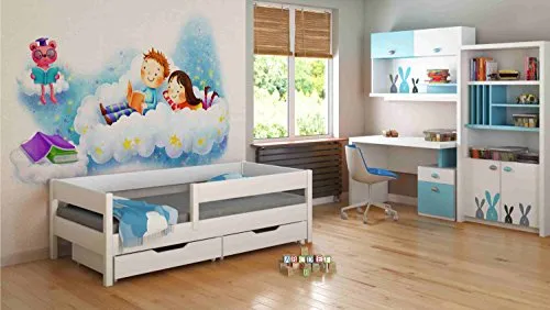 Children's Beds Home Letti Singoli per Bambini Bambini Bambino Senza Cassetti Senza Materasso Incluso (180x90, Bianco)