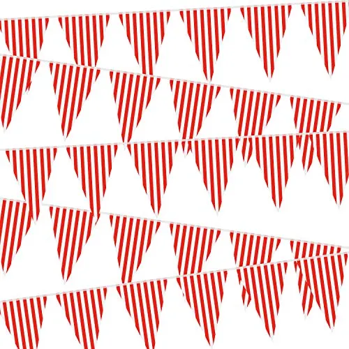 5 Pezzi Decorazioni Forniture per Feste Carnevale Circo, Banner Bandiera di Carnevale Circensi, Rosso e Bianco Bandierina Triangolo Bandiera Striscione per Festa Compleanno, 7.4 x 10.8 Pollici