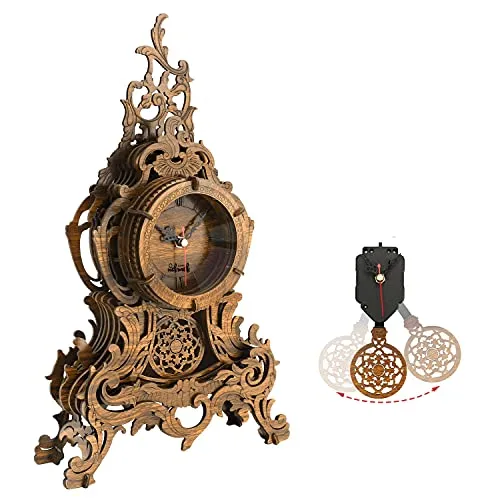 nicknack puzzle 3D in legno per adulti, kit modello tagliato al laser - Grande orologio a pendolo barocco, scuro