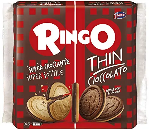 Pavesi Biscotti Ringo Thin Cioccolato, Snack per Merenda o Pausa Studio, Senza Olio di Palma, Confezione da 234 g